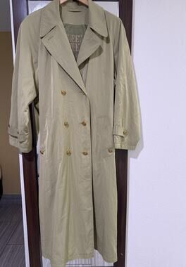 Fleet Street Trench Coat Double Breasted Look Woman’s Sz L Light Olive Big 70s